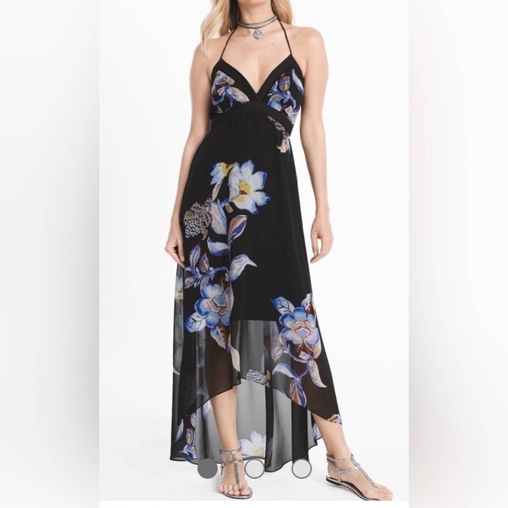 White House Black Market Black High-Low Floral Maxi Dress